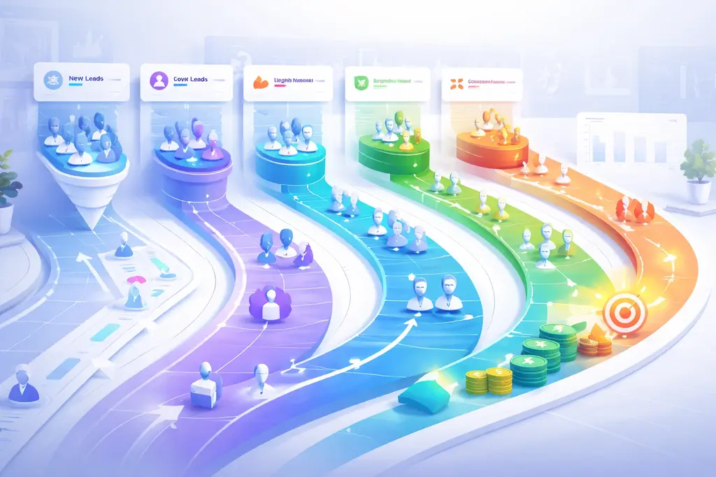 customer journey data-driven con gruppi di lead e clienti che seguono percorsi diversi fino a generare esiti e valori differenti nel tempo