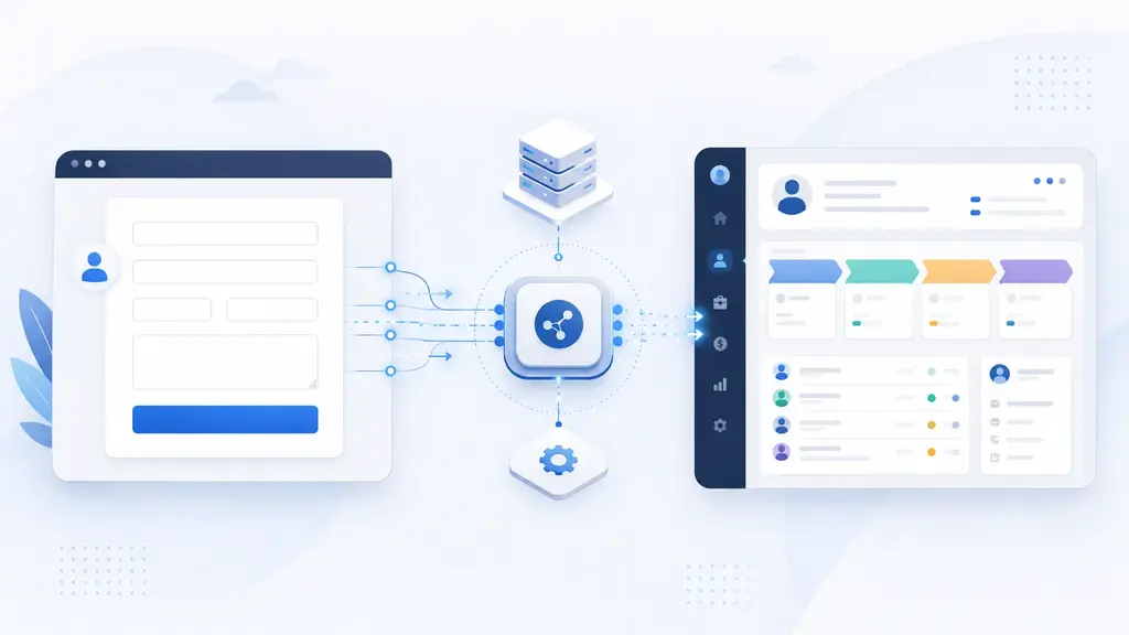 Illustrazione di un form di contatto collegato a un CRM tramite un flusso di integrazione dati