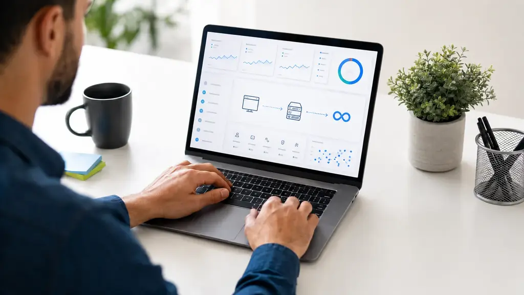 Dashboard di tracking Meta con flusso dati tra browser, server e piattaforma advertising per valutare la qualità degli eventi