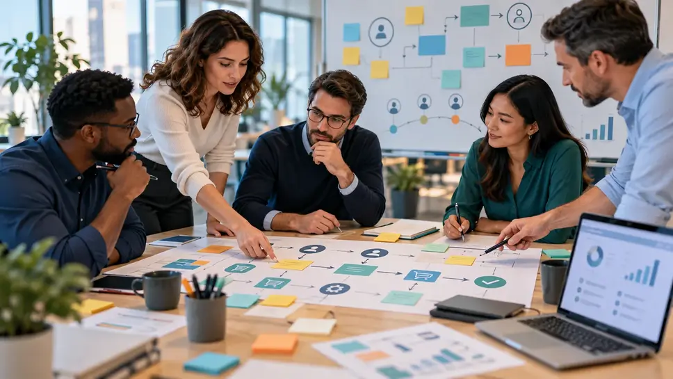 Team di lavoro che progetta processi e workflow CRM prima della scelta della piattaforma